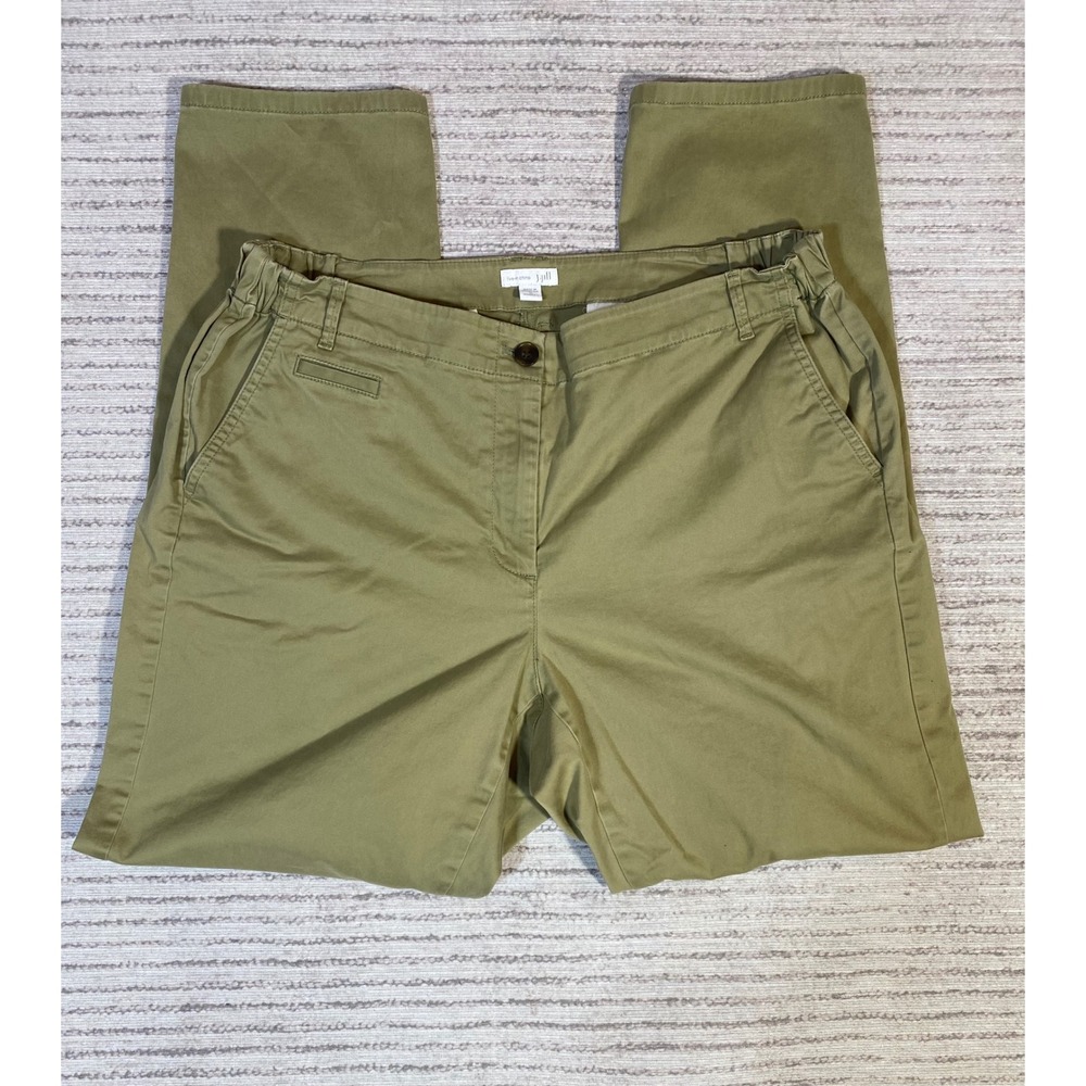 J. Jill Live-In Chino Pants Womens 16 Olive Green Elastic Back Straight Leg